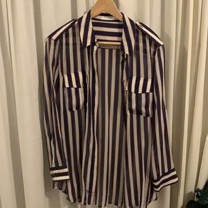 Silk sheer striped equipment top w/gold buttons